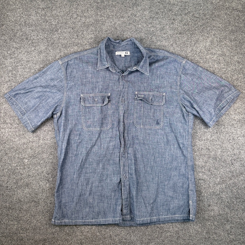 JW Anderson Uniqlo Chambray Shirt Mens L Blue Short Sleeve Button Up Work